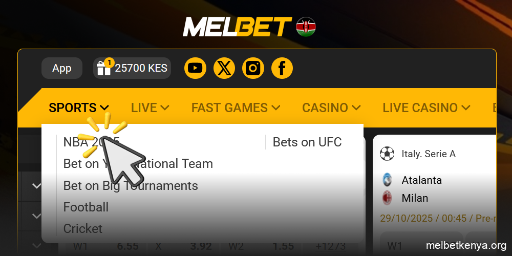Go to the Sports tab, step 2