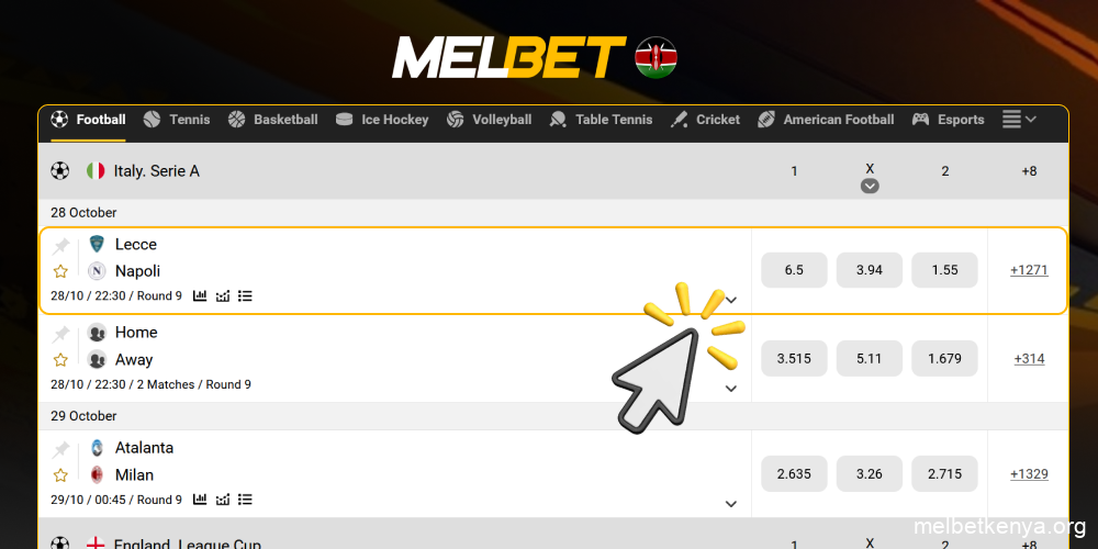Select the match you want to bet on, step 4