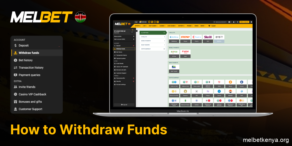 All withdrawal methods at Melbet Kenya