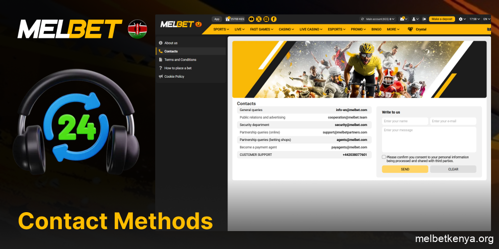 All available contact options at Melbet Kenya