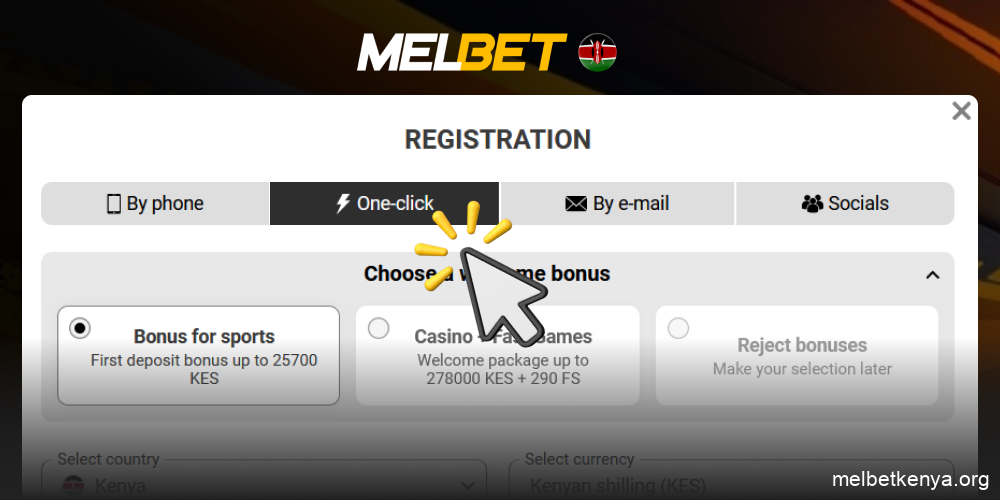 Select the registration method In one click, step 2