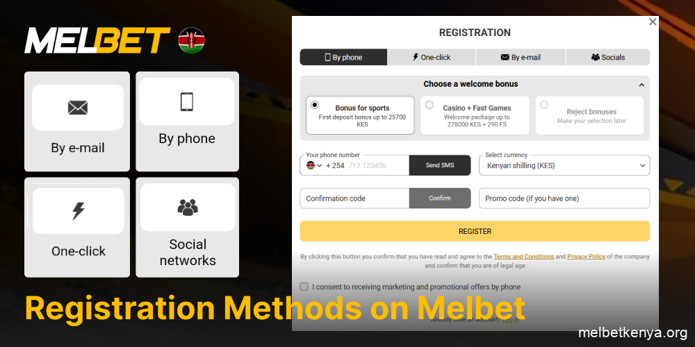 All available ways to register at Melbet Kenya